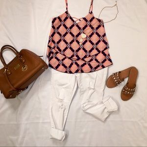 Patterned and ruffled top